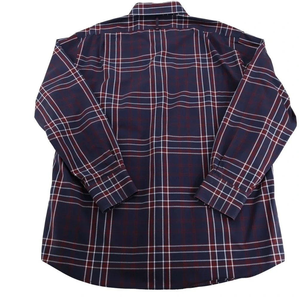 Lincs‎ David Chu Mens XL Navy Blue Burgundy Plaid Cotton Button Down Shirt LS